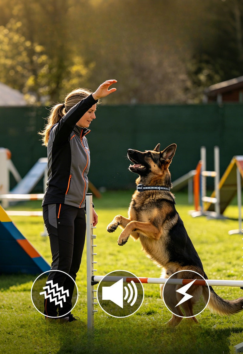 E-collar training — vibration, sound, and stimulation modes