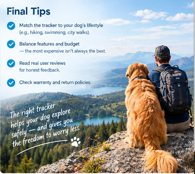 Dog wearing an identification tag while owner checks a GPS tracking app