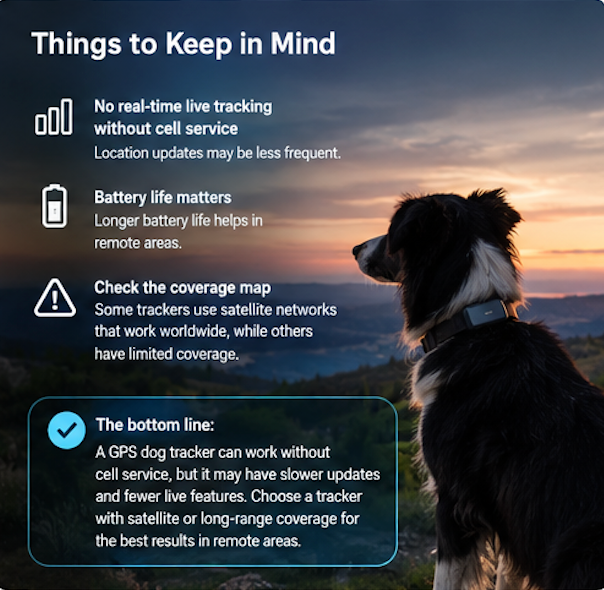 Dog and owner outdoors using a tracker as part of a broader safety plan