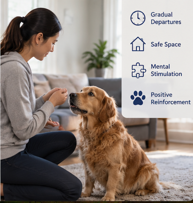 Calm dog resting at home after its owner leaves