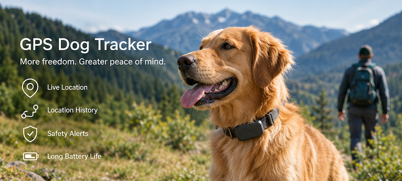 Dog wearing a GPS tracker while exploring outdoors