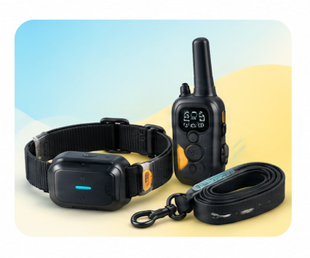 The Claw Co. dog training collar set with handheld remote transmitter, receiver collar, and lanyard 