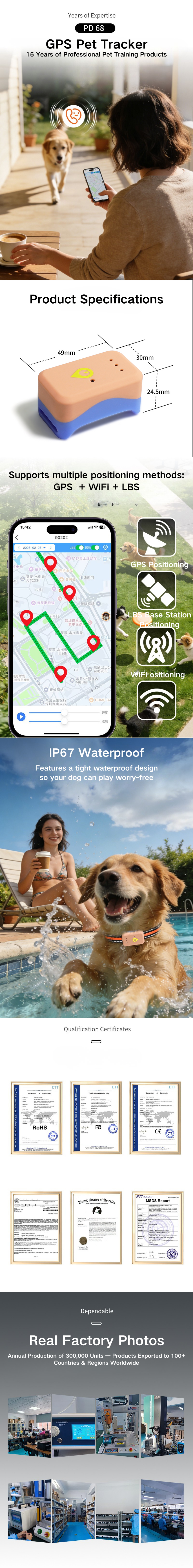 Pet GPS Tracker PD-68 – Real-Time Locator for Cats & Dogs